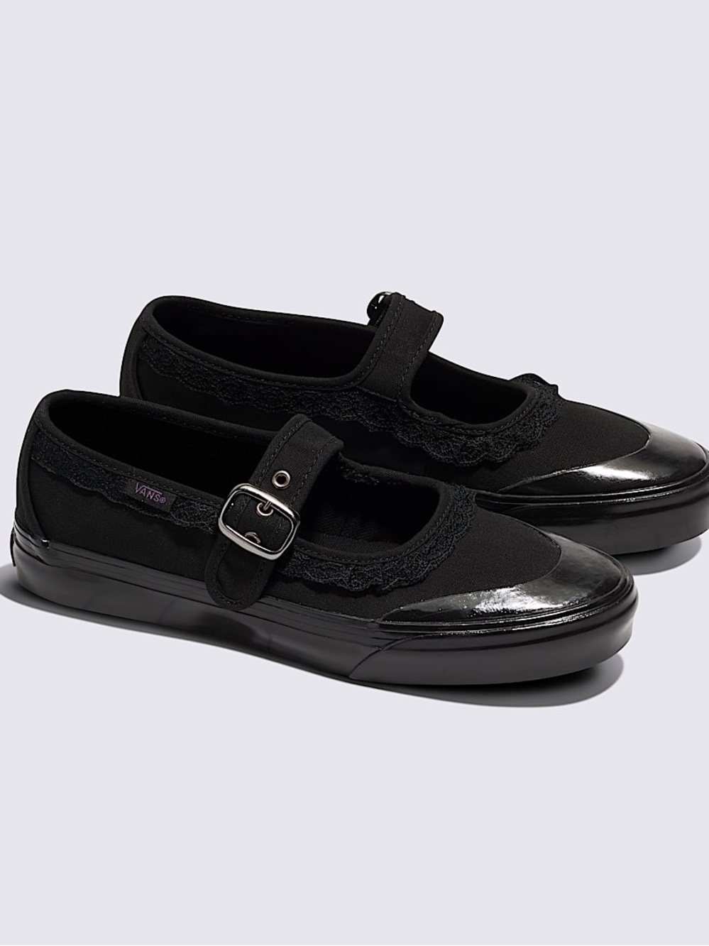 Vans Black Mary Jane with Gloss Toe and Buckle Strap